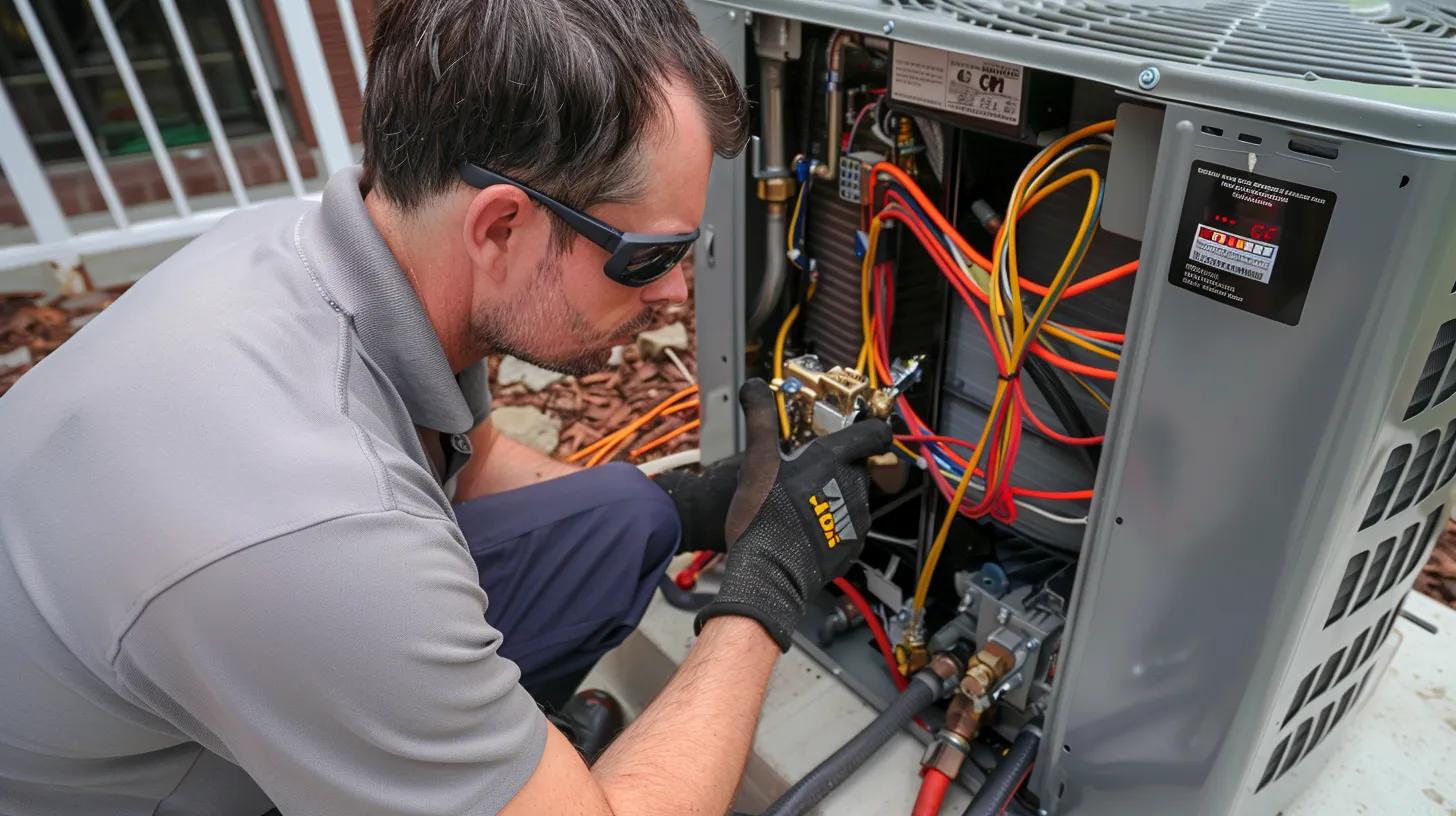 technician fixing a failing heatpump