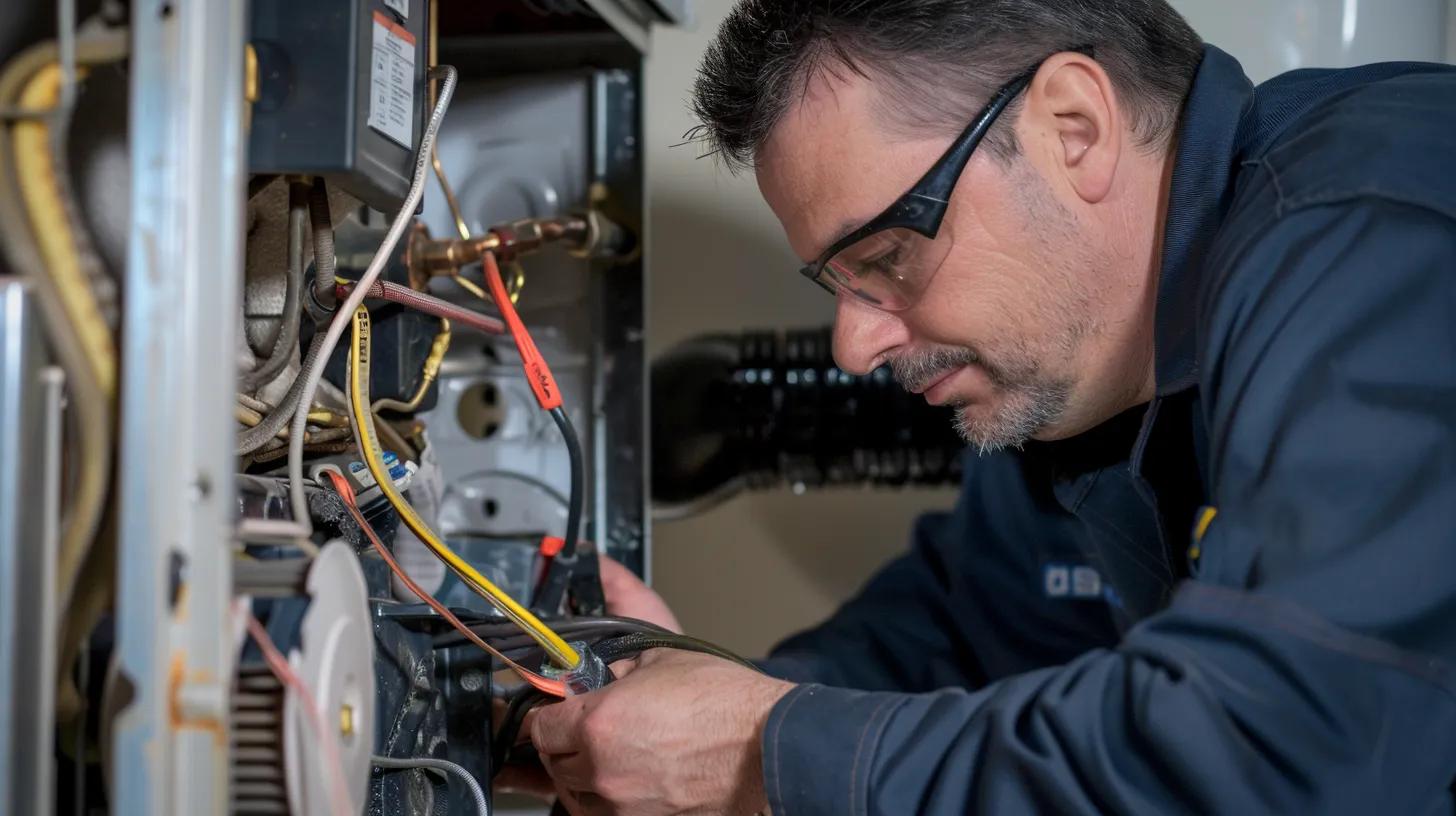 Technician from Dycus heating and air conditioning fixing furnace in modesto