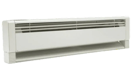 Baseboard heater unit designed for compact and efficient room heating, suitable for homes without central heating systems, emphasized in Dycus Heating and Air Conditioning's services in Modesto.