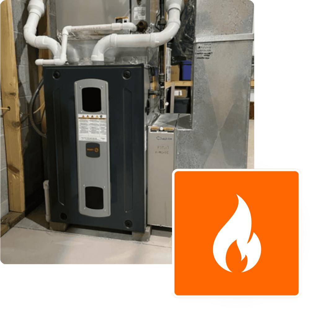 Heating system installation featuring a modern furnace with visible pipes and ventilation, representing Dycus Heating & Air Conditioning's services in Manteca, CA.