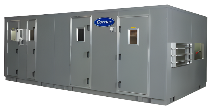 Carrier commercial HVAC unit designed for efficient heating and cooling in residential or commercial settings, emphasizing energy savings and performance.